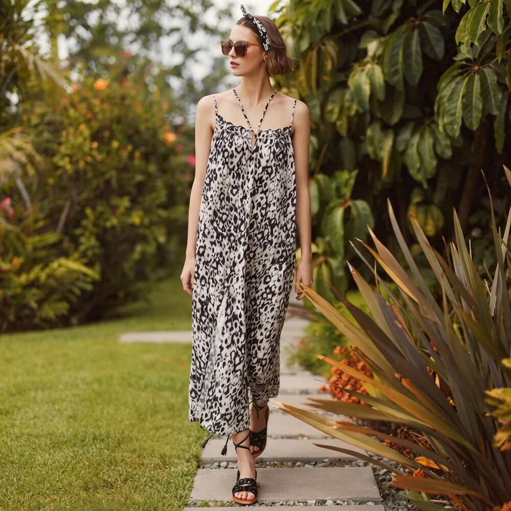 Anthropologie Black/White Flowy Strappy Sleeveless Midi/Maxi Dress, size S